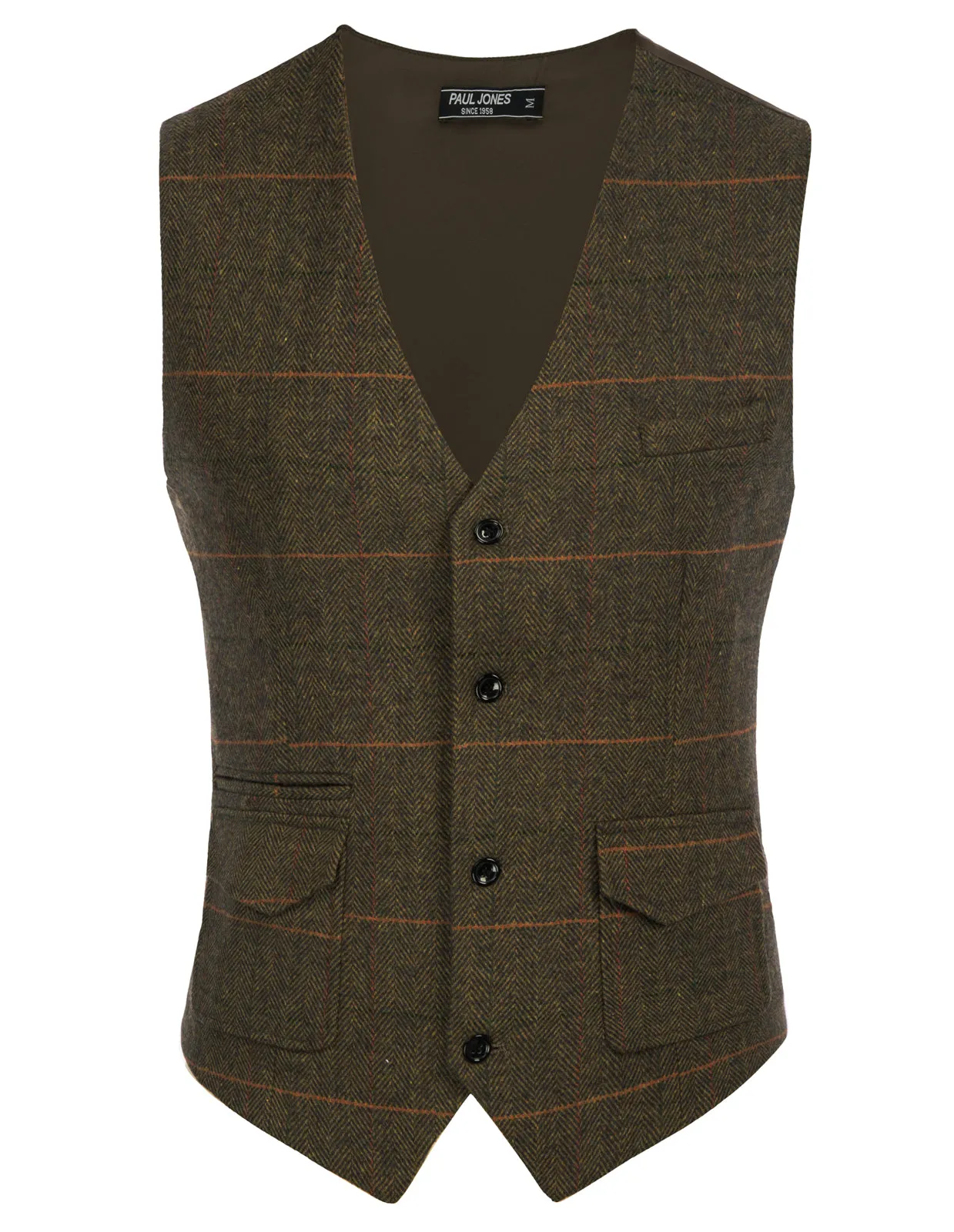 Men's British Herringbone Tweed Vest Casual Wool Blend Waistcoat with Pockets