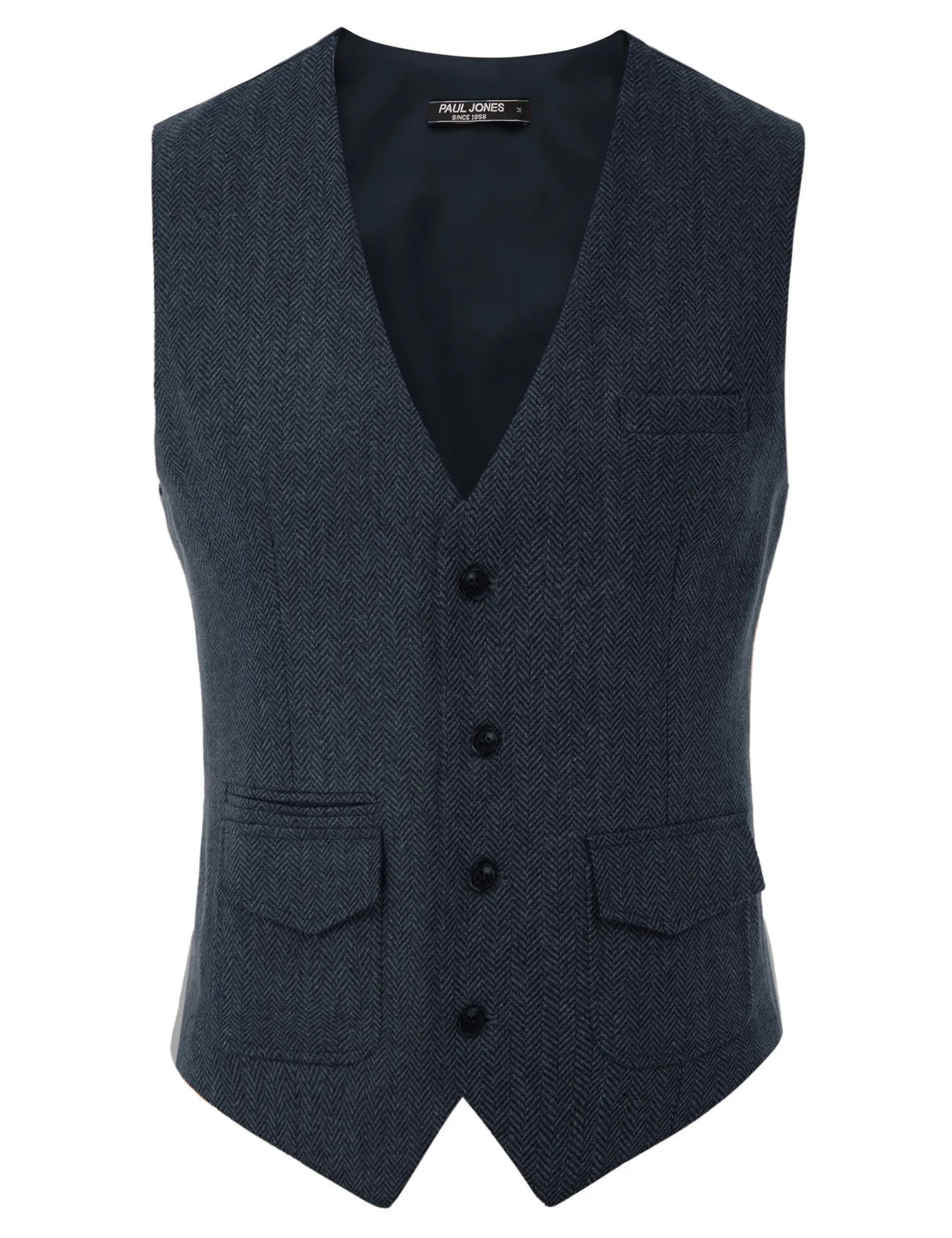 Men's British Herringbone Tweed Vest Casual Wool Blend Waistcoat with Pockets