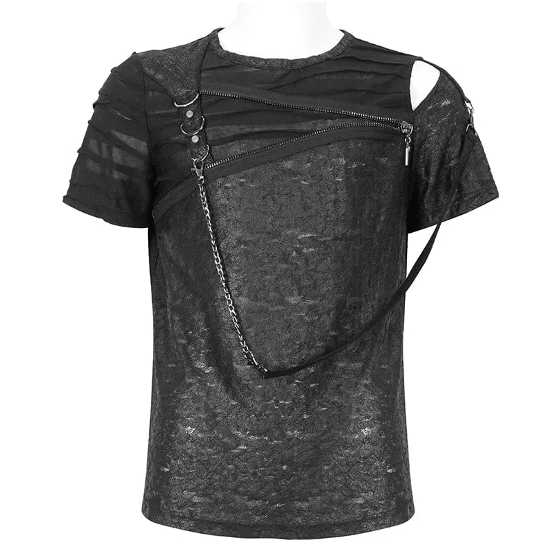 Men's Punk Cutout Zipper Strap T-shirt