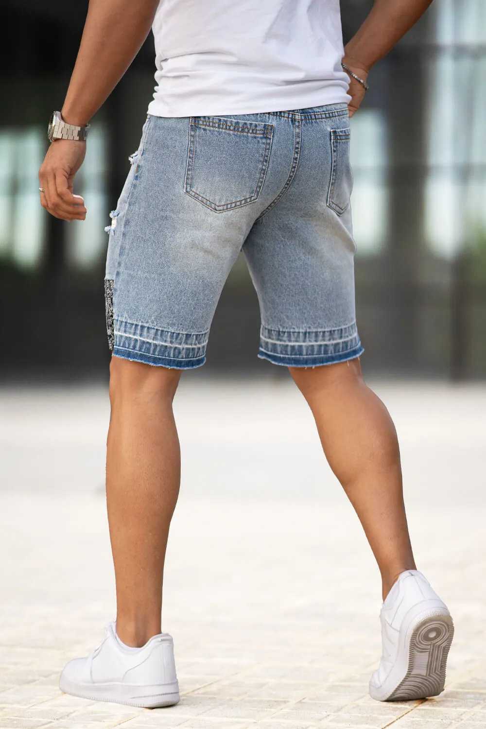 Men's Ripped Denim Short - Light Blue