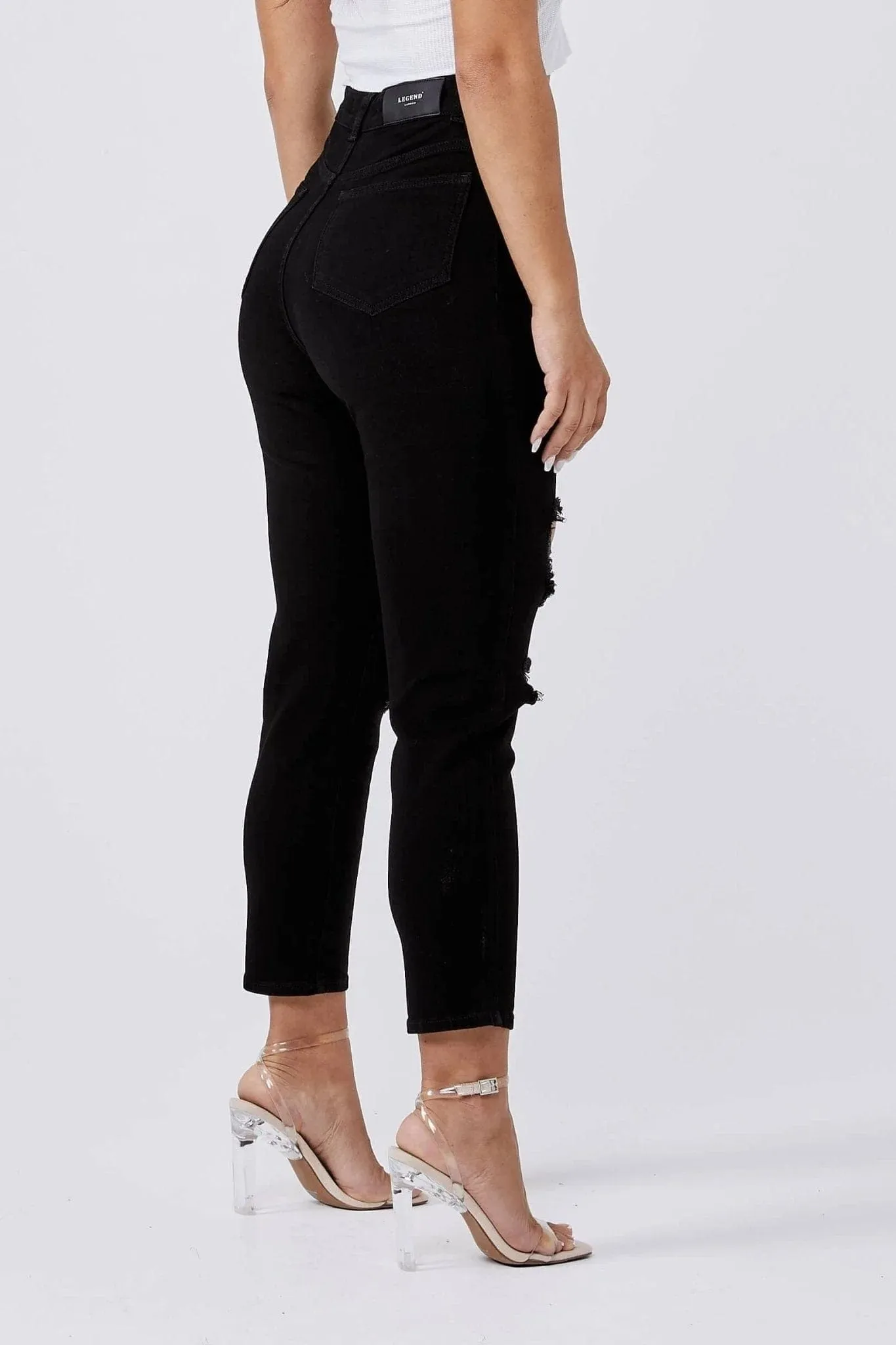 MOM JEANS MULTI RIPPED - BLACK