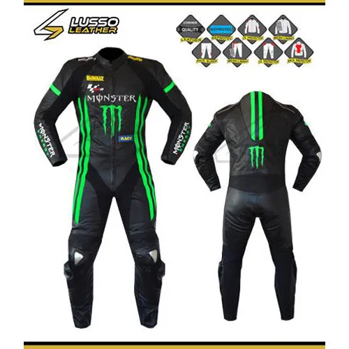 Monster black and green motorcycle leather suit