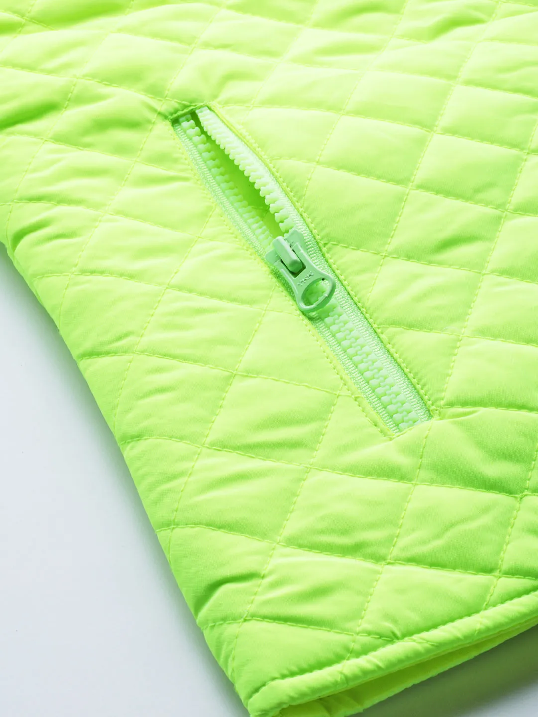 Neon Green Sleeveless Quilted Puffer Jacket