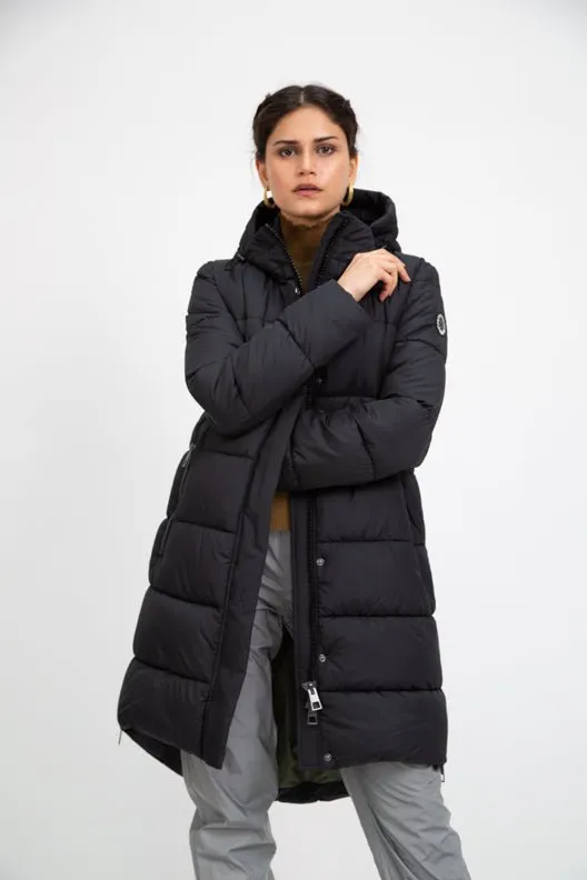 PORTOBELLO II recycled black long puffer jacket