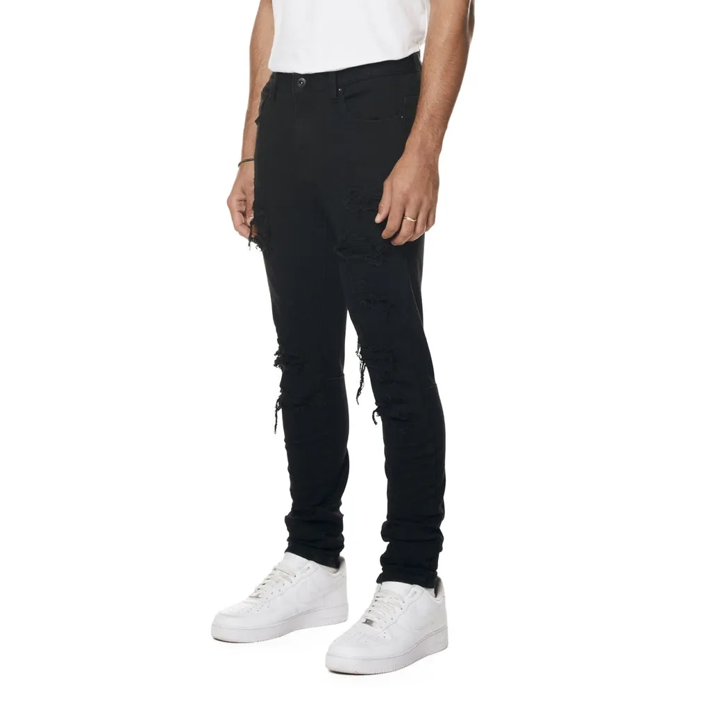 Slim Tapered Rip & Repaired Colored Jeans - Black