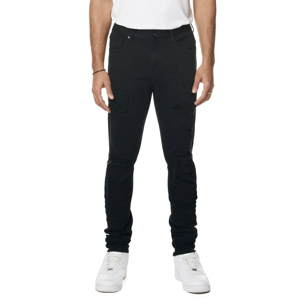 Slim Tapered Rip & Repaired Colored Jeans - Black