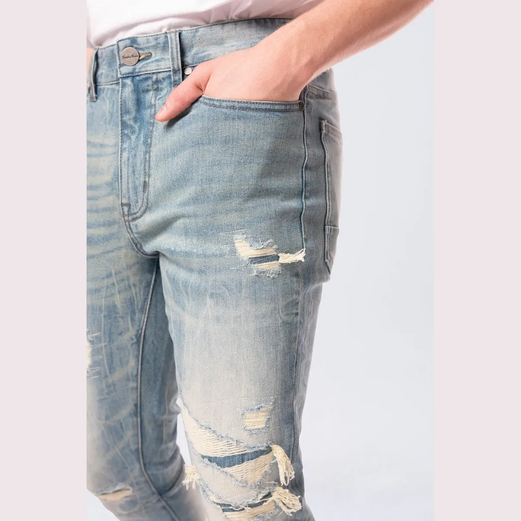 Slim Tapered Vintage Washed Jeans - Adonis Blue