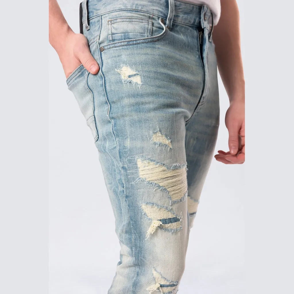 Slim Tapered Vintage Washed Jeans - Adonis Blue