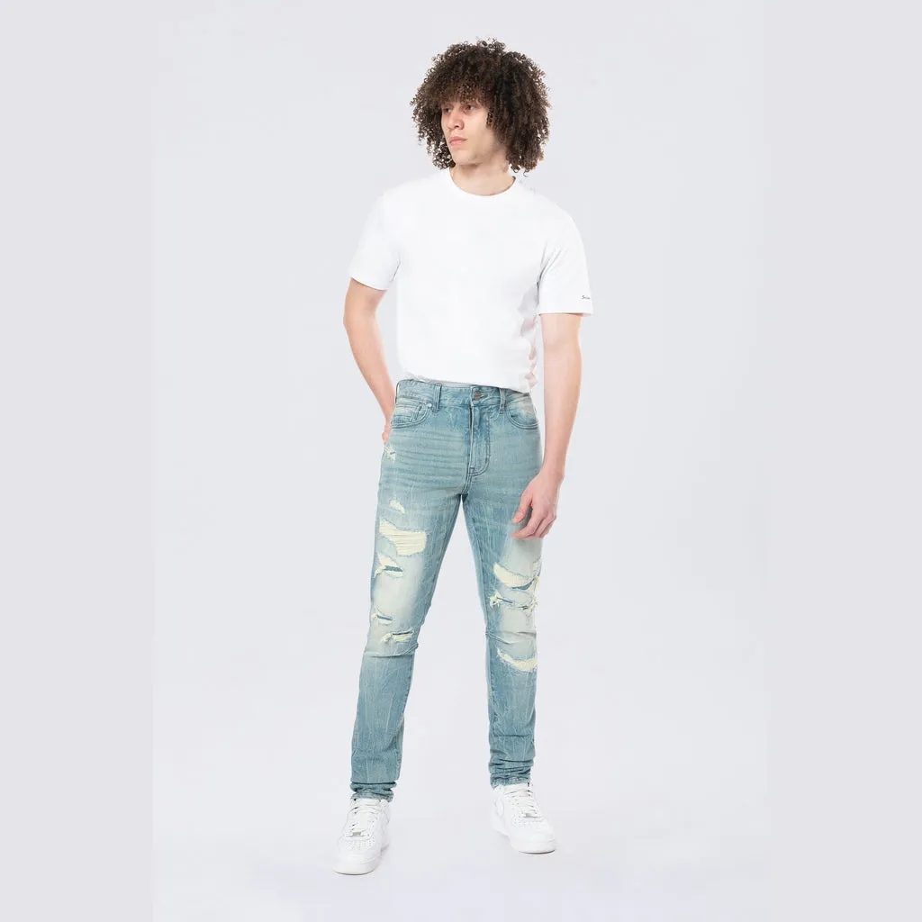 Slim Tapered Vintage Washed Jeans - Adonis Blue