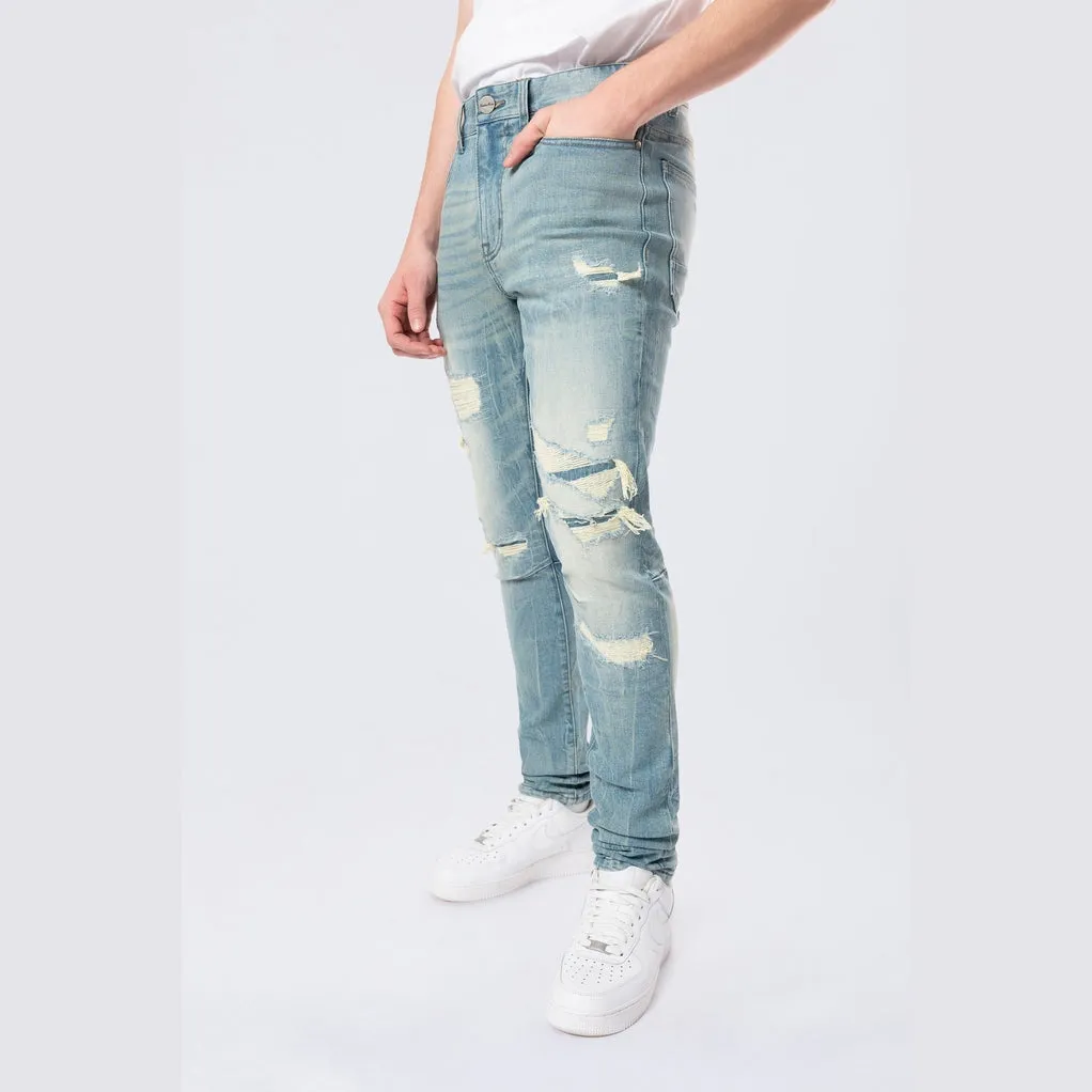 Slim Tapered Vintage Washed Jeans - Adonis Blue