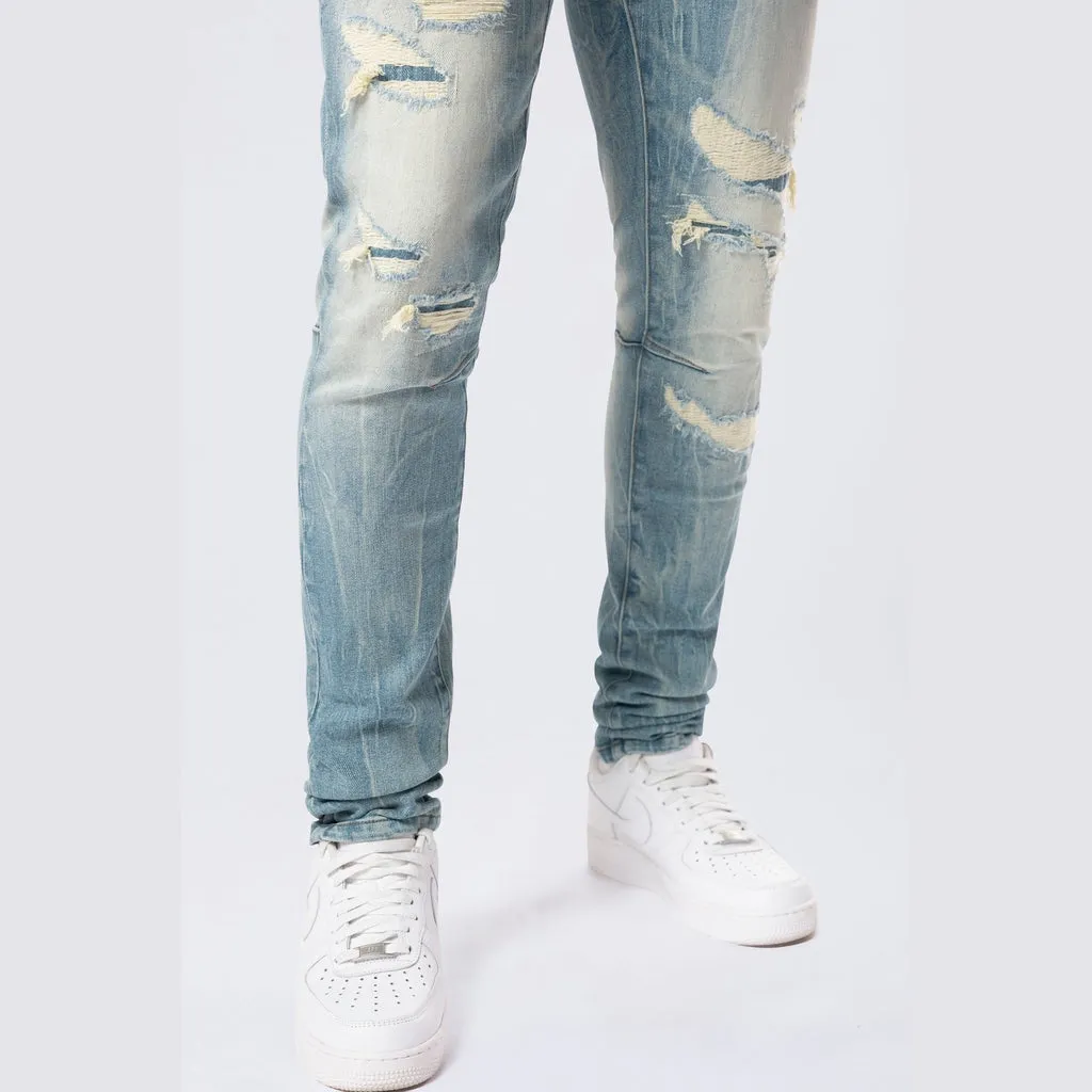 Slim Tapered Vintage Washed Jeans - Adonis Blue