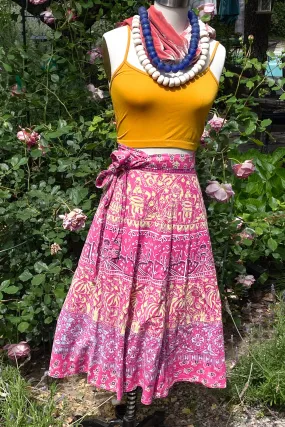 SOLD Vintage Indian Block Print Wrap Skirt, Bohemian Hippie Festival Skirt S/M