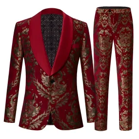 The Claret Jacquard Slim Fit Two-Piece Suit