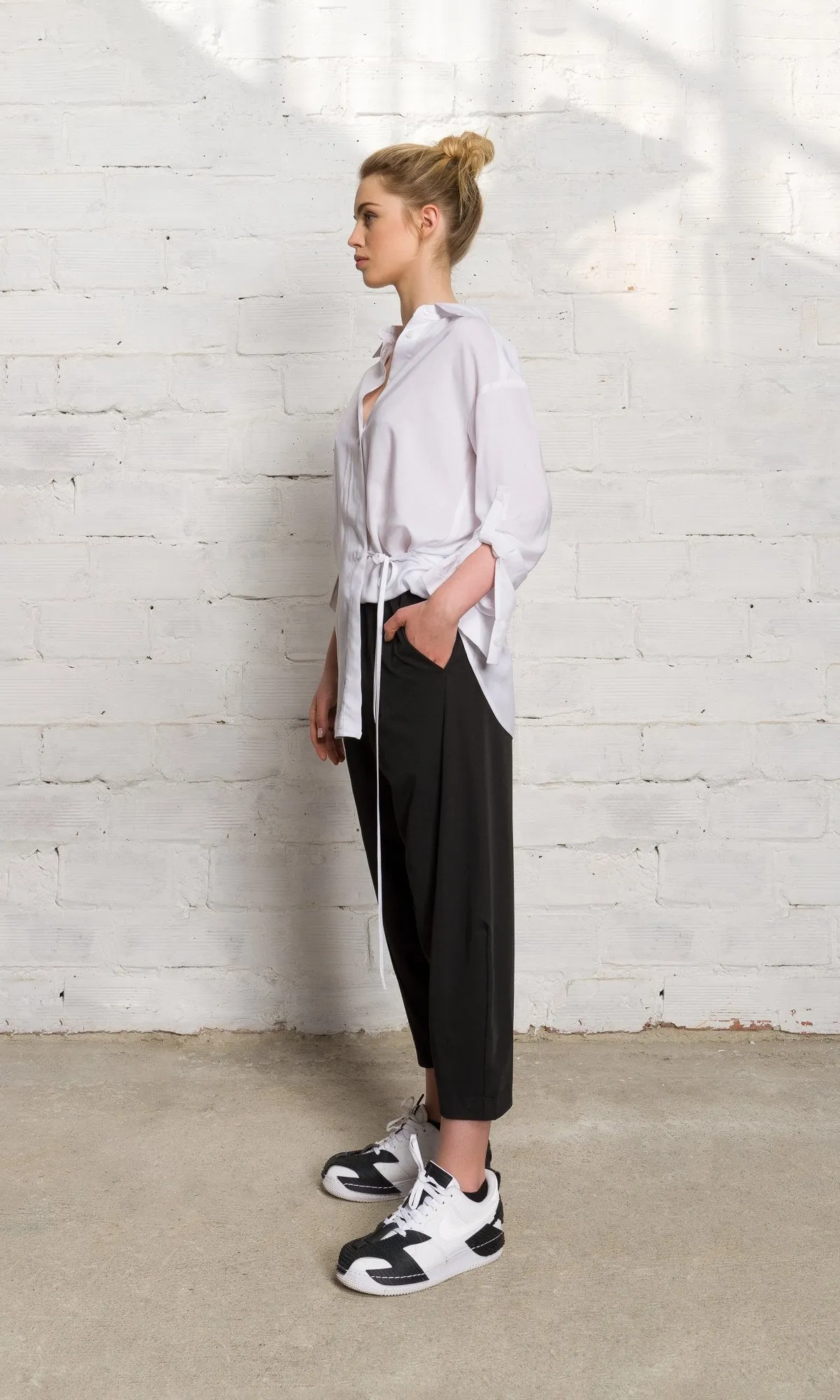 Wrap Shirt with Button-Tab Sleeves